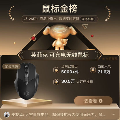 British Fick (INPHIC) PM6 wireless mouse rechargeable light sound mouse wireless gaming mouse computer desktop notebook 2.4G universal portable black