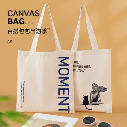 Doco Home Products Canvas Bag Female Handbag Simple Large-capacity Shoulder Bag Literary Fashion Canvas Bag Japanese Environmental Protection Shopping Storage Bag Female College Student Letter M
