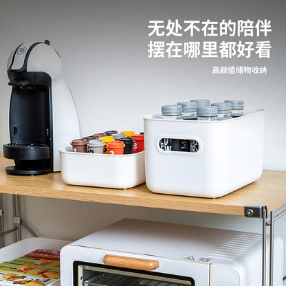 Xitianlong Japanese-style minimalist desktop storage box multi-functional miscellaneous snack storage box 6.5L medium size 1 milk white