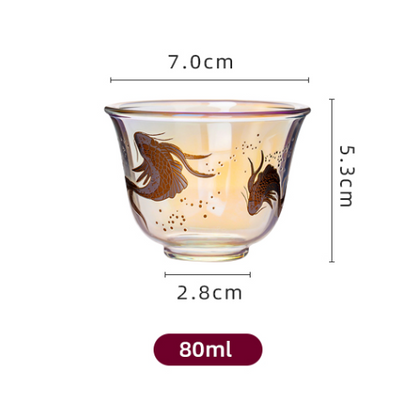 Glowing gold and silver fired heat-resistant glass tea cup