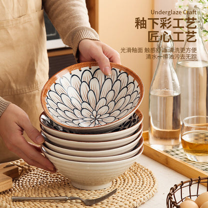 Jiwu Forest Japanese 8-inch Ramen Bowl Bamboo Hat Bowl Household Large Bowl Tableware Large Soup Bowl Instant Noodle Bowl Eating Noodles 4 Pack
