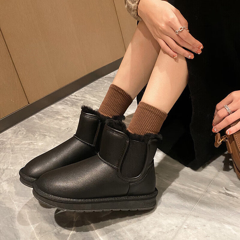 ZHR snow boots women's winter real cowhide plus velvet warm and comfortable short boots women's fashion all-match boots women's simple commuting cotton shoes women's P92