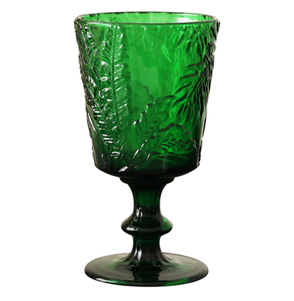 French embossed goblet green feather vine pattern champagne glass red wine foreign wine glass ins style retro green glass